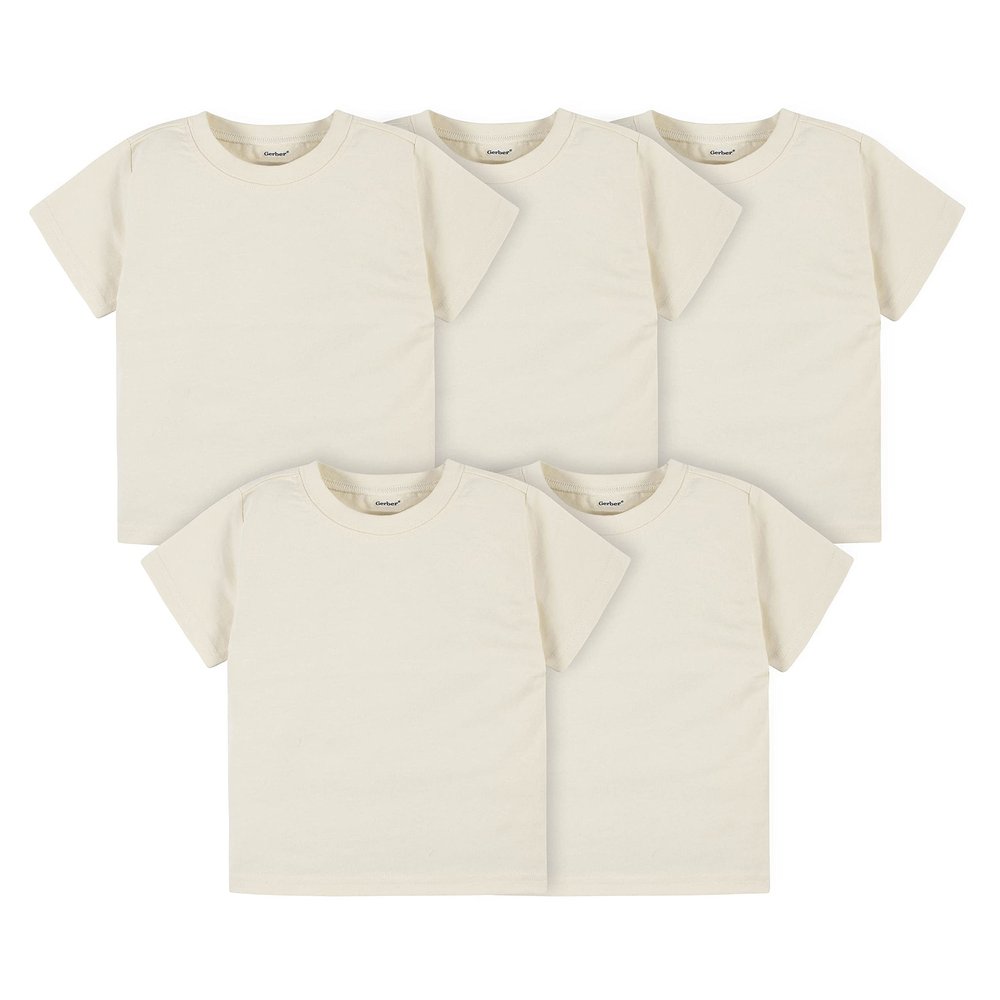 Gerber Baby Toddler 5-Pack Solid Short Sleeve T-Shirts Jersey 160 GSM, Natural, 4T