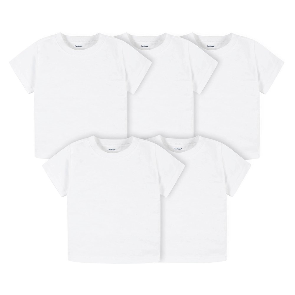 Gerber Unisex Baby Toddler 5-Pack Solid Short Sleeve T-Shirts Jersey 160 GSM Shirt, White, 5T US
