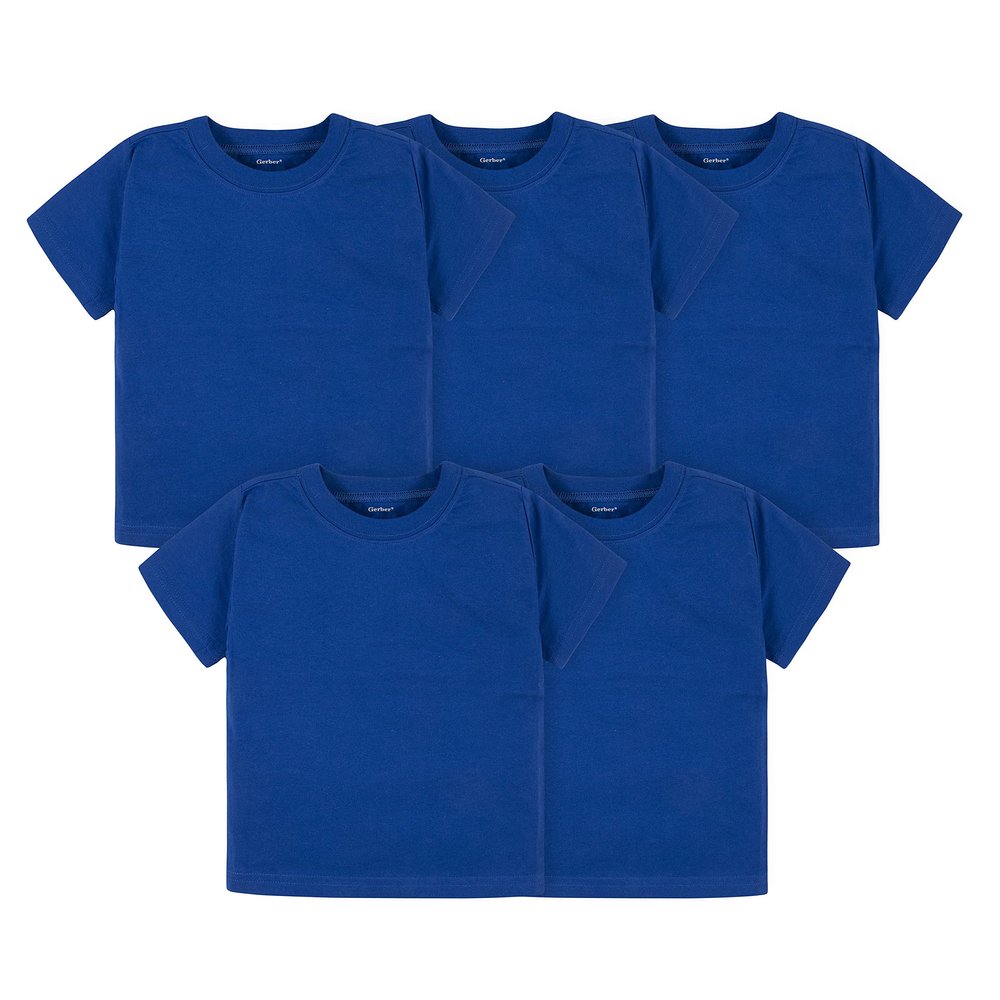 Gerber Baby Toddler 5-Pack Solid Short Sleeve T-Shirts Jersey 160 GSM, Royal, 12 Months
