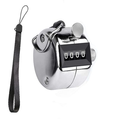ZRAMO Metal Hand 4-Digit Tally Clicker Counter, Palm Clicker Digital Handheld Pitch Click Counter Number Count for Row, People, Golf, Lap & Knitting, Silver with Nylon Lanyard (1 PCS)