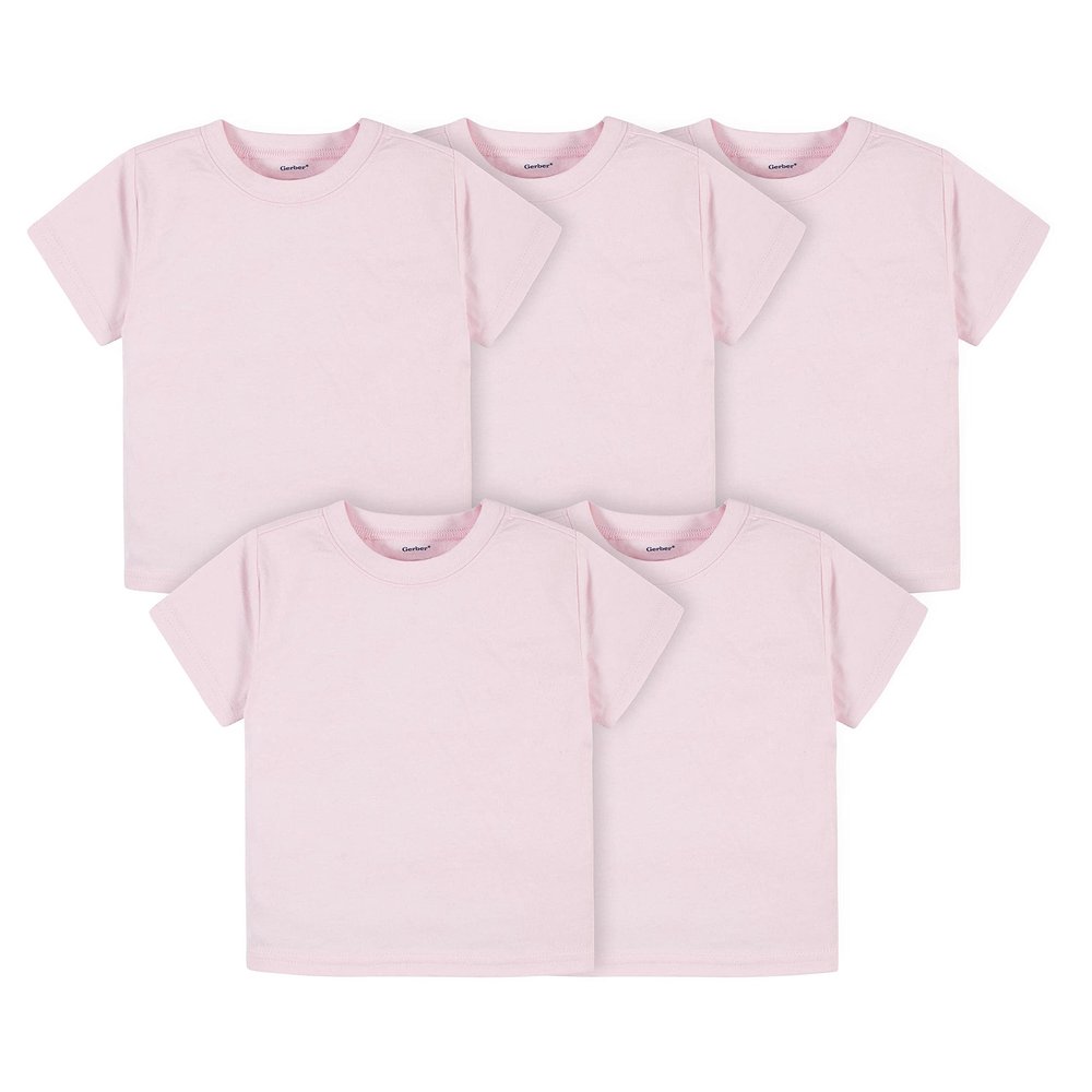 Gerber Baby Toddler 5-Pack Solid Short Sleeve T-Shirts Jersey 160 GSM, Light Pink, 5T
