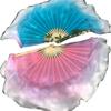 1pair Chinese Silk Dance Fan Two Sides Two Color Belly Dance Silk Fan National Dance Dancing Blue view 1