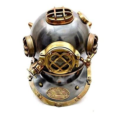 Antique Copper & Brass US Navy Mark V 18" Boston Mass Diving Divers Helmet Replica Decorative Gift Item