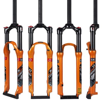 Jejy MTB Bicycle Air Front Forks Shock Absorber 26/27.5/29 inch, Mountain Bike Suspension Forks Ultralight Aluminum Alloy Threadless Steerer Manual Lockout (Color : Tangerine, Size : 27.5)