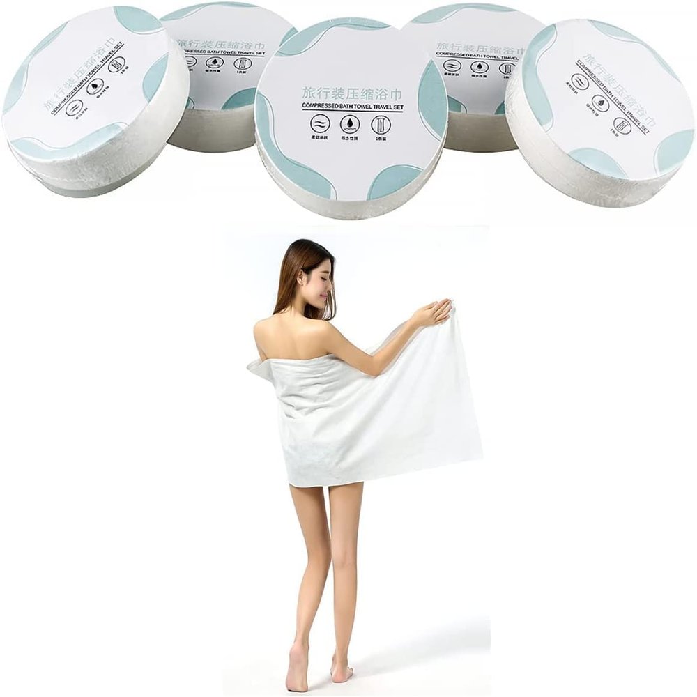 Large Compressed Towel 42 x 27 inch Disposable Cotton Bath Towels Portable Light and Reusable Suitable for Hiking Camping Beach Swimming and Traveling