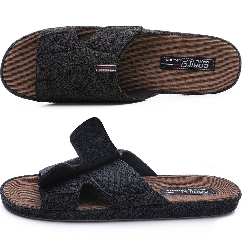 CORIFEI House Slippers for Men, Open Toe | Adjustable | Low Arch Support | Rubber Sole | Indoor Outdoor