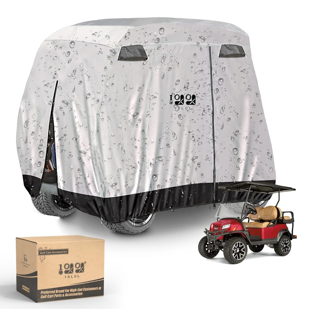 10L0L 4 Passenger Golf Cart Cover Universal for EZGO, Club Car, Yamaha, Rainproof Sunproof Waterproof Dustproof Protection (Silver)