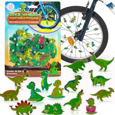Wheely Bikes 36 Pcs Kids Bike Spoke Decorations  Cute Dinosaur, Flower & Butterfly Bicycle Wheel Accessories  Easter Basket Stuffers, Party Favors, Goodie Bag Stuffers for Boys & Girls, Green