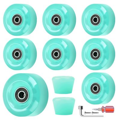 Nezylaf 8 Pack 32 x 58, 82A Quad Roller Skate Wheels with Bearing Installed and 2 Toe Stoppers for Double Row Skating,Replacment Accessories Suitable for Outdoor or Indoor