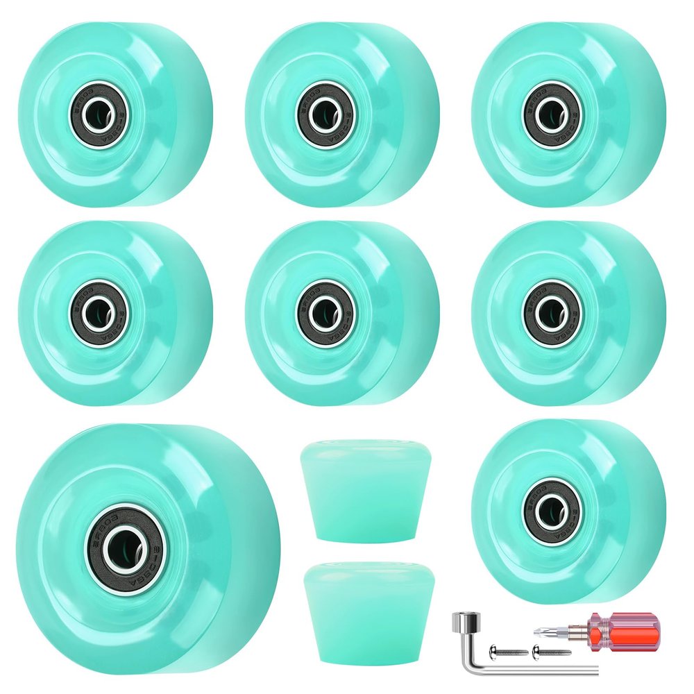 Nezylaf 8 Pack 32 x 58, 82A Quad Roller Skate Wheels with Bearing Installed and 2 Toe Stoppers for Double Row Skating,Replacment Accessories Suitable for Outdoor or Indoor