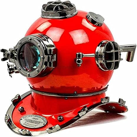 Antique Style Nautical Red Cobalt Premium 18 Inch Ship Snorkeling Scuba Navy Deep Diving Helmet Decorative Gift Item