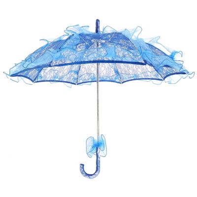 01 Bridal Lace Umbrella, Cotton Umbrella Lace Wedding Bridal Umbrella Parasol Umbrella for Dancing Photography Prop Wedding Parties (Blue)