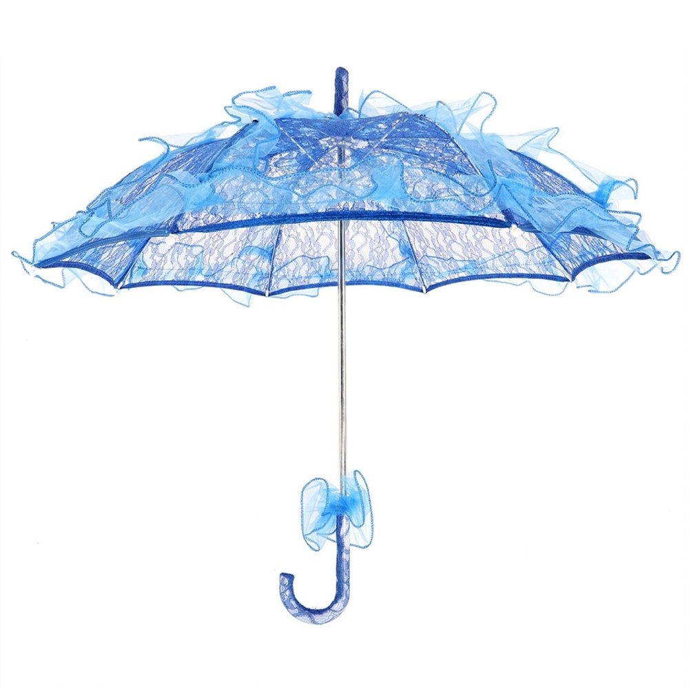 01 Bridal Lace Umbrella, Cotton Umbrella Lace Wedding Bridal Umbrella Parasol Umbrella for Dancing Photography Prop Wedding Parties (Blue)