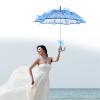 01 Bridal Lace Umbrella, Cotton Umbrella Lace Wedding Bridal Umbrella Parasol Umbrella for Dancing Photography Prop Wedding Parties (Blue) view 2