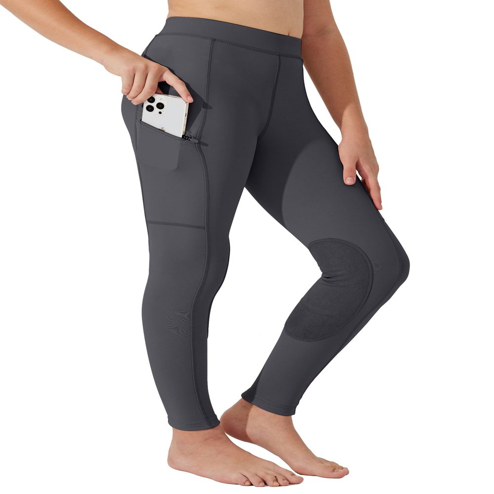 Willit Girls Horse Riding Pants Tights Kids Equestrian Breeches Knee-Patch Youth Schooling Tights Zipper Pockets Gray XS