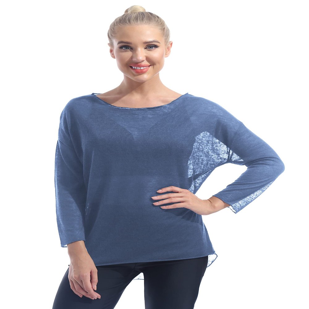 YONGHS Women's Sheer Mesh See Through Workout Shirts Long Sleeve Yoga Gym Ballet Dance Sport Tops Activewear Dancewear Dusty Blue OneSize
