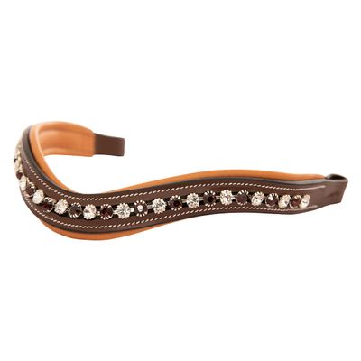 Exion Horse Browband For English Bridle | Curved Shape Padded Equestrian Browband For Show & Dressage | Clear, Burgundy Crystal Browband For Horses
