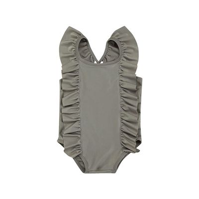 FYBITBO Toddler Baby Girl One Piece Swimsuits and Bathing Suit Ruffle Solid Color Sleeveless Swimwear Beach Clothes (Grey,4-5T,)