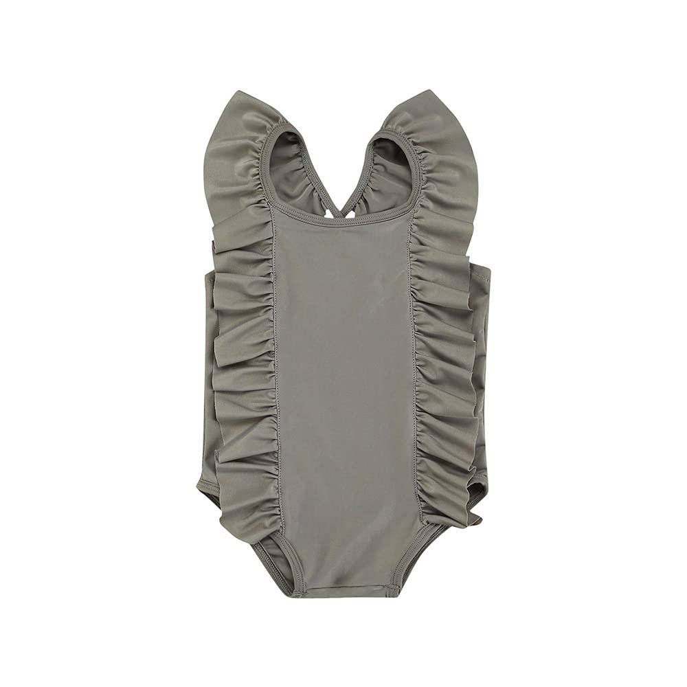 FYBITBO Toddler Baby Girl One Piece Swimsuits and Bathing Suit Ruffle Solid Color Sleeveless Swimwear Beach Clothes (Grey,4-5T,)