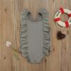 FYBITBO Toddler Baby Girl One Piece Swimsuits and Bathing Suit Ruffle Solid Color Sleeveless Swimwear Beach Clothes (Grey,4-5T,) view 2