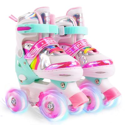 Ceestyle Rainbow Adjustable Light Up Roller Skates for Girls Boys,All Wheels of Skates Shine, Safe Fun Illuminating for Kids,Medium