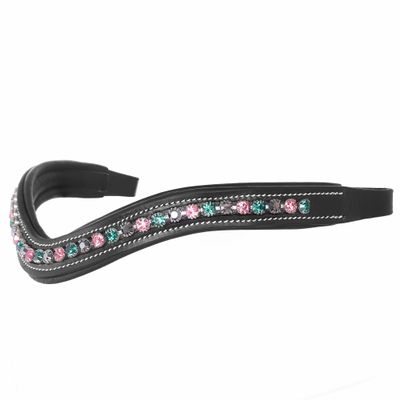 Exion Curved Crystal Browband for Horses Soft Padded Bling English Bridle Brow Band | Dressage, Show, Jumping | Black, Brown (Black, Full)