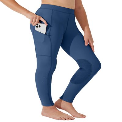 Willit Girls Horse Riding Pants Tights Kids Equestrian Breeches Knee-Patch Youth Schooling Tights Zipper Pockets Deep Blue XS