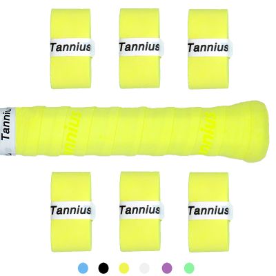 Tannius Tennis Racket Grip Tape, 6 Pack Tacky Tennis Grips, Absorbent and Enhanced Tennis Racquet Overgrip (6-Pack Yellow)