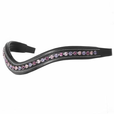 ExionPro Curved Padded Bling Crystal Leather Browband for Horse Bridles | Diamond Decorated Bling English Dressage Browbands | Fuchsia, Light Rose, Tanzanite | Black, Full