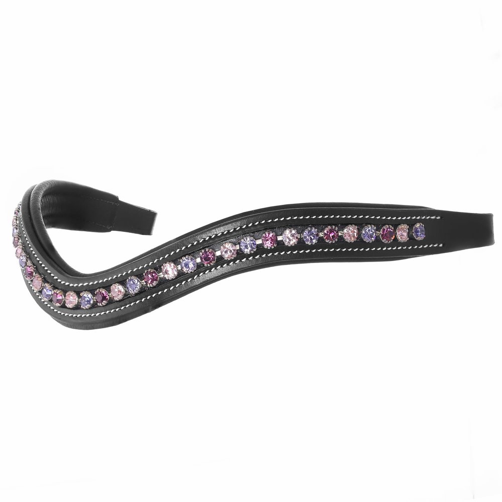 ExionPro Curved Padded Bling Crystal Leather Browband for Horse Bridles | Diamond Decorated Bling English Dressage Browbands | Fuchsia, Light Rose, Tanzanite | Black, Full