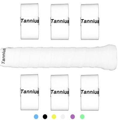 Tannius Tennis Racket Grip Tape, 6 Pack Tacky Tennis Grips, Absorbent and Enhanced Tennis Racquet Overgrip (6-Pack White)