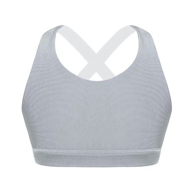 Moggemol Kids Girls Sleeveless Letter Print X Back Crop Top Sports Bra Gymnastics/Dance/Workout Vest Grey 6