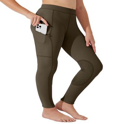 Willit Girls Horse Riding Pants Tights Kids Equestrian Breeches Knee-Patch Youth Schooling Tights Zipper Pockets Brown XS