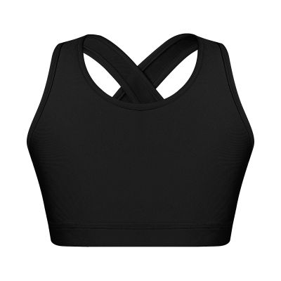 Moggemol Kids Girls Basic Sports Bra Sleeveless Crisscross Keyhole Back Crop Top for Dance/Yoga/Running Black 12