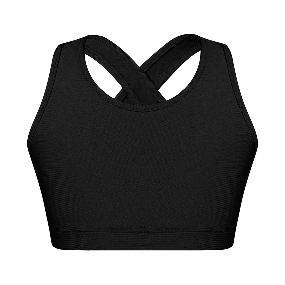 Moggemol Kids Girls Basic Sports Bra Sleeveless Crisscross Keyhole Back Crop Top for Dance/Yoga/Running Black 12