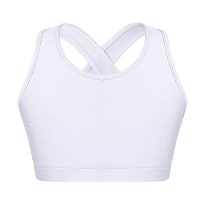 Moggemol Kids Girls Basic Sports Bra Sleeveless Crisscross Keyhole Back Crop Top for Dance/Yoga/Running White 8