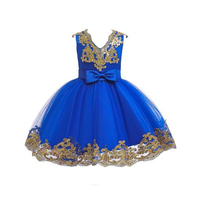 Lace Flower Girls Sequins Bowknot Tutu Dress for Kids Baby Christening Baptism Communion Birthday Party Formal Dress Toddler Princess Pageant Wedding Bridesmaid V-Back Gowns Royal Blue 6-12 Months