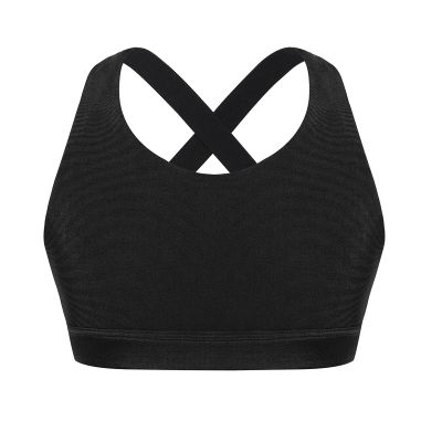 Moggemol Kids Girls Sleeveless Letter Print X Back Crop Top Sports Bra Gymnastics/Dance/Workout Vest Black 4