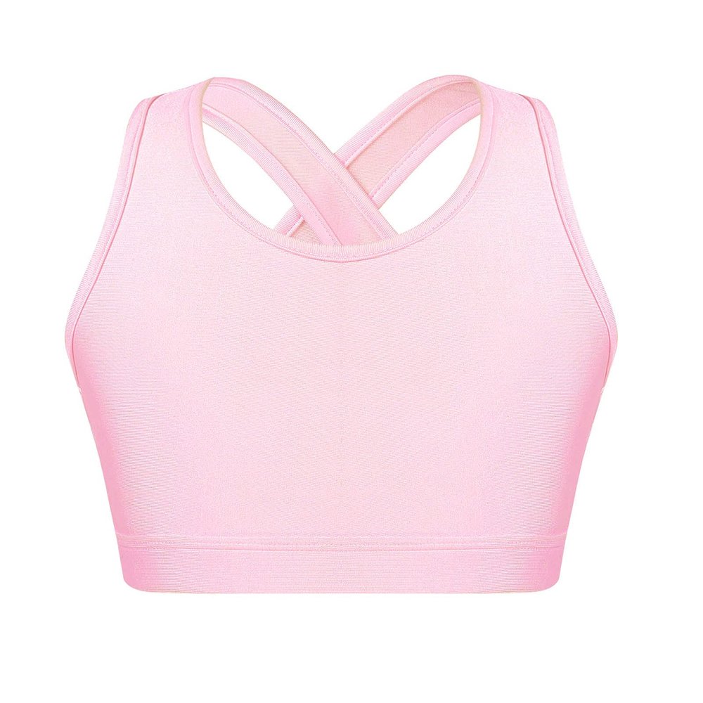 Moggemol Kids Girls Basic Sports Bra Sleeveless Crisscross Keyhole Back Crop Top for Dance/Yoga/Running Pink 4