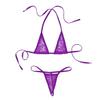 YOOJIA Women's 2 Piece Sexy Extreme Bikini Set Halter Bra Top with G-String Thong Swimwear Purple#Lace One Size view 1