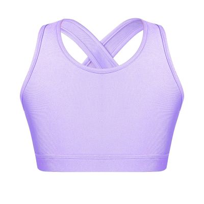 Moggemol Kids Girls Basic Sports Bra Sleeveless Crisscross Keyhole Back Crop Top for Dance/Yoga/Running Purple 4