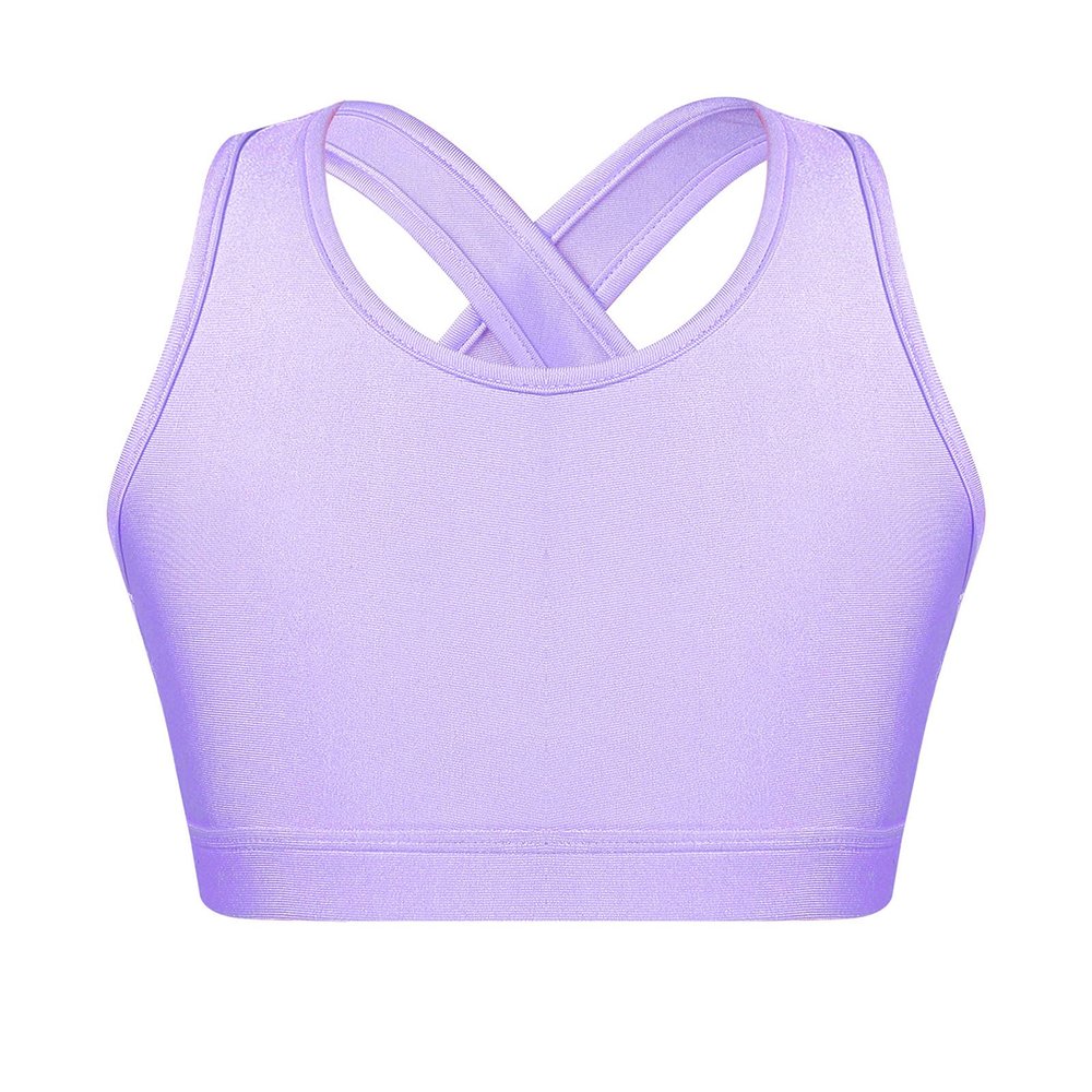 Moggemol Kids Girls Basic Sports Bra Sleeveless Crisscross Keyhole Back Crop Top for Dance/Yoga/Running Purple 4