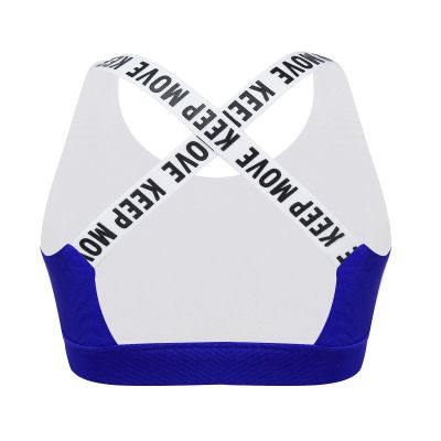 Moily Big Girls Racer Back Padded Sports Bra Gymnastics/Dance.Yoga Athletic Crop Top 2 Pack Underwear X Back Royal Blue 7-8