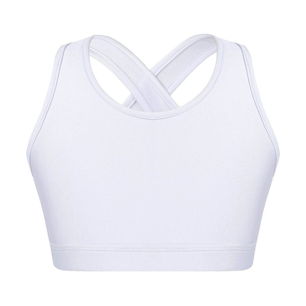 Moggemol Kids Girls Basic Sports Bra Sleeveless Crisscross Keyhole Back Crop Top for Dance/Yoga/Running White 10