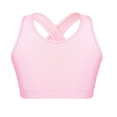 Moggemol Kids Girls Basic Sports Bra Sleeveless Crisscross Keyhole Back Crop Top for Dance/Yoga/Running Pink 10