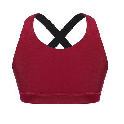 Moggemol Kids Girls Sleeveless Letter Print X Back Crop Top Sports Bra Gymnastics/Dance/Workout Vest Burgundy 4