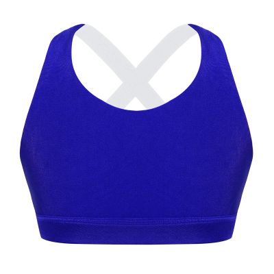 Moggemol Kids Girls Sleeveless Letter Print X Back Crop Top Sports Bra Gymnastics/Dance/Workout Vest Royal Blue 6