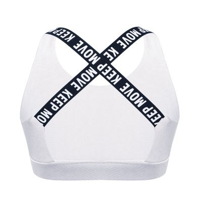 Moily Big Girls Racer Back Padded Sports Bra Gymnastics/Dance.Yoga Athletic Crop Top 2 Pack Underwear X Back White 3-4