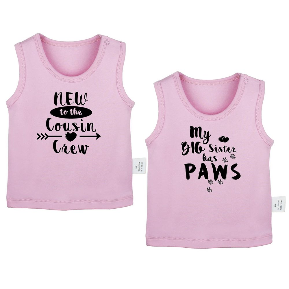 Pack of2, New to The Cousin Crew & My Big Sister Has Paws Funny Tshirt Newborn Infant Baby T-Shirts Toddler Graphic Tee Tops