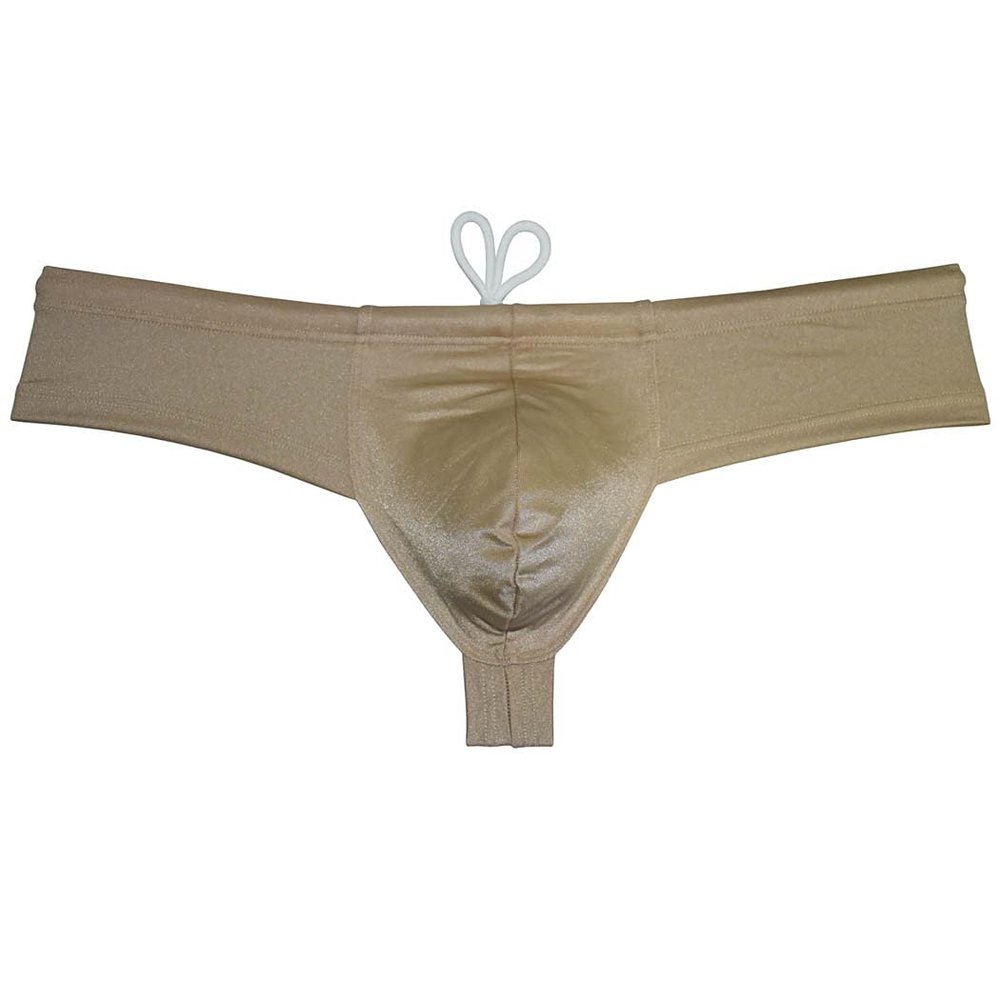 JAXFSTK Men's Brazilian Bikini Swimsuit Thong Drawstring Swimwear Solid Shiny Ultra Cheeky Swim Boxer Briefs Khaki XL